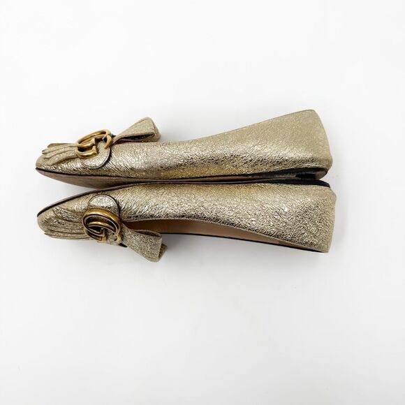 Gucci Marmont GG Gold Fringe Loafer Flats Metallic EU 38 US 8 - Picture 7 of 13